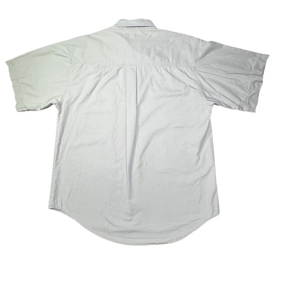 Bugle Boy Company Mens Short Sleeve Button Down Khaki Tan Embroidered  L‎ Y2K - Picture 2 of 9